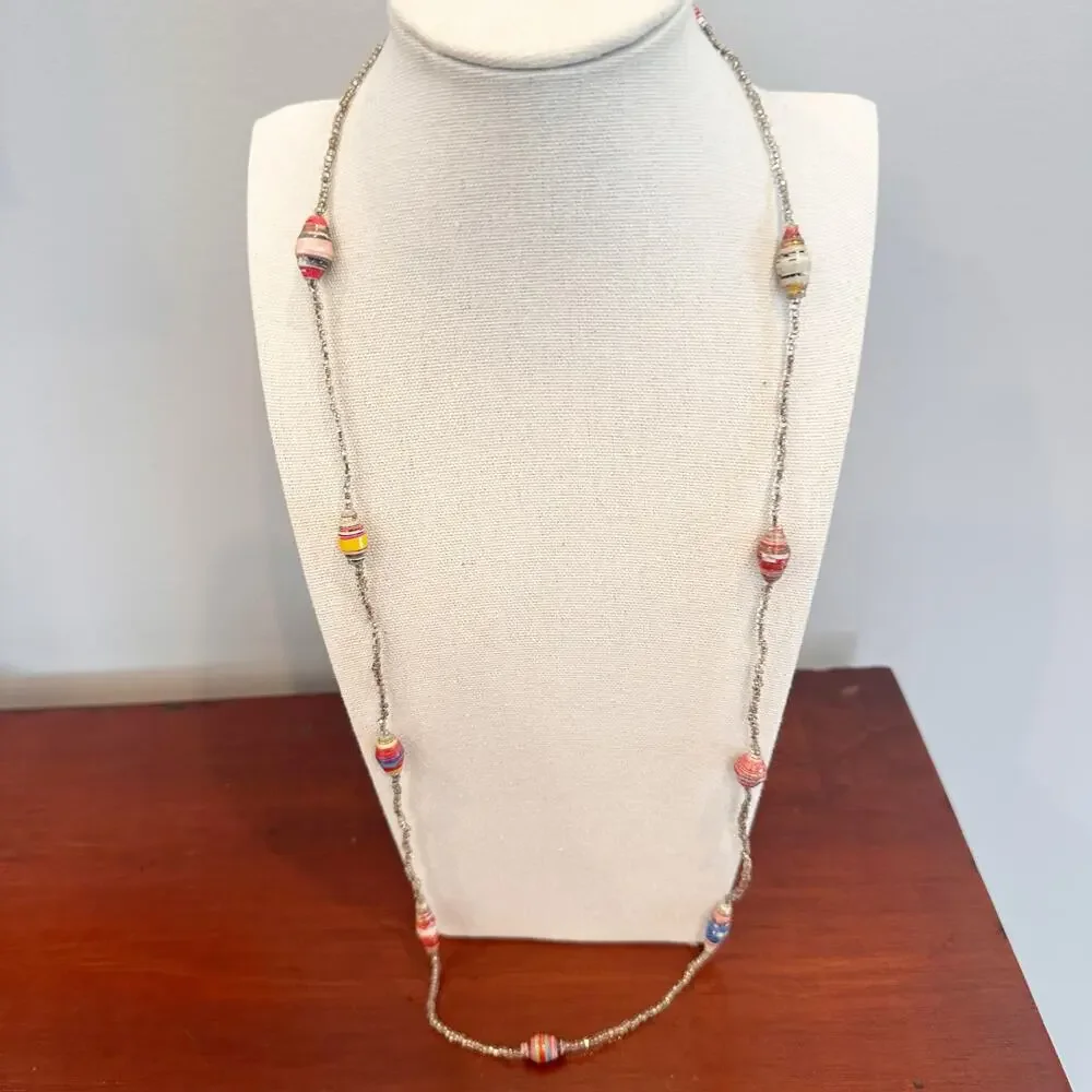 Beaded Necklace Long continuaus loop paper seed bead casual coastal jewelry
